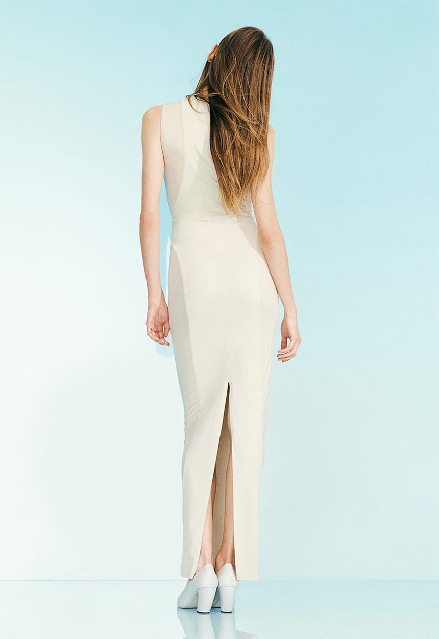H&M - H&M Studio: Sheer-section bodycon dress - light beige 