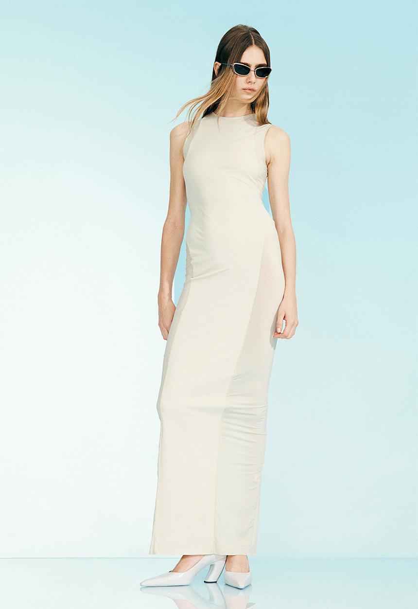 H&M - H&M Studio: Sheer-section bodycon dress - light beige 