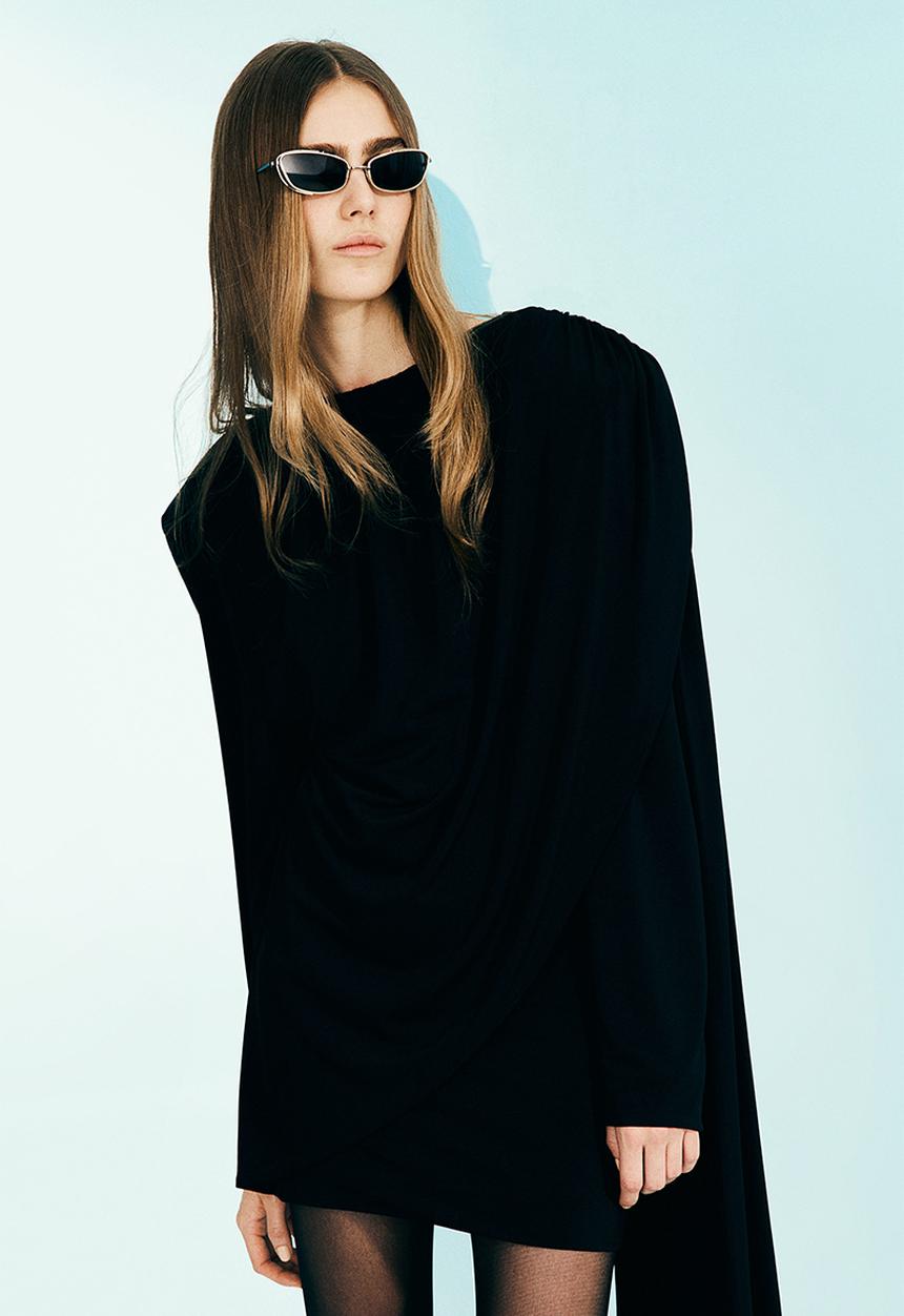 H&M - H&M Studio: Shawl-detail draped dress - black