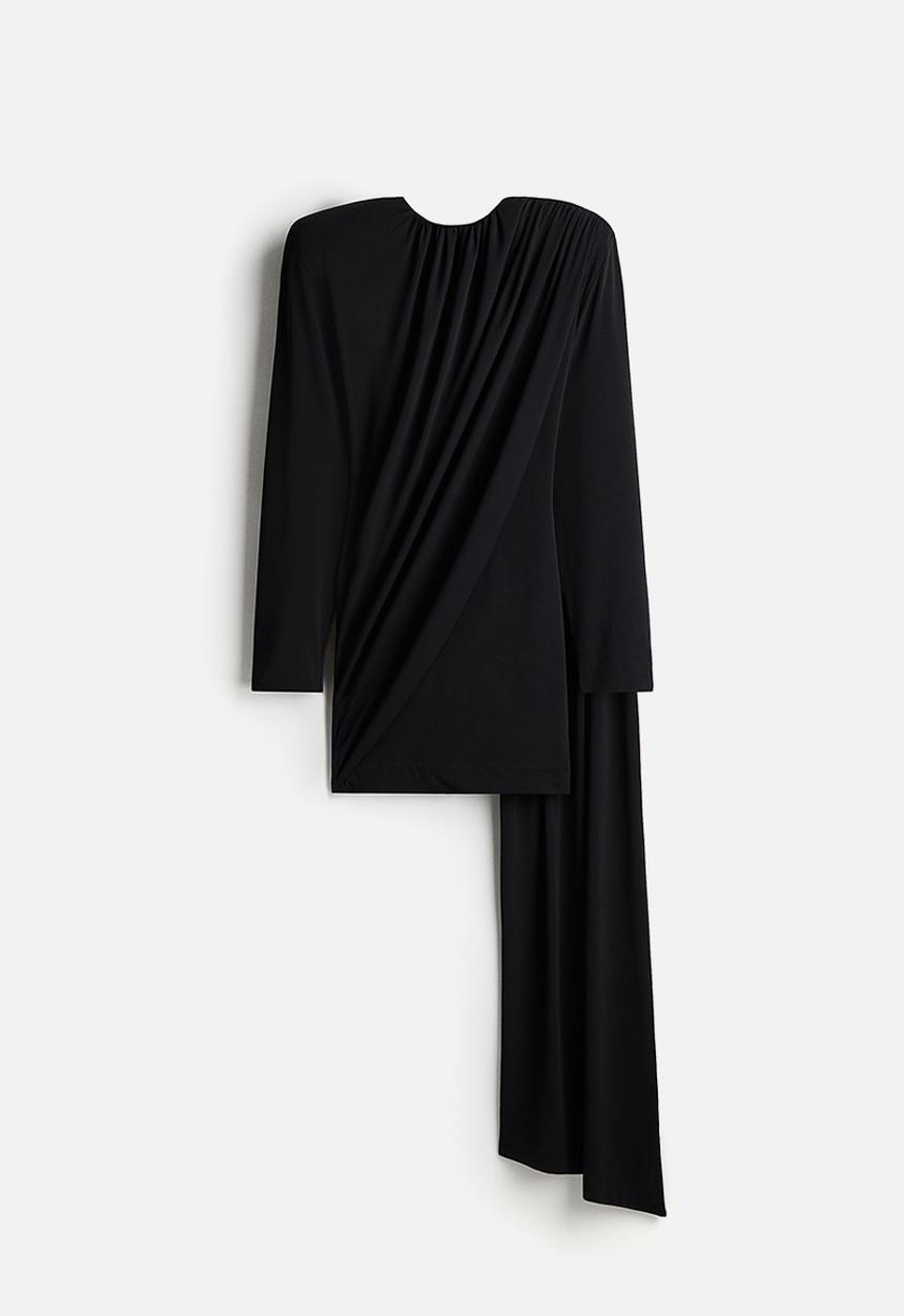 H&M - H&M Studio: Shawl-detail draped dress - black