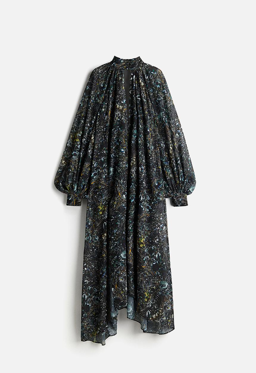H&M - H&M Studio: Patterned chiffon dress - black jewellery