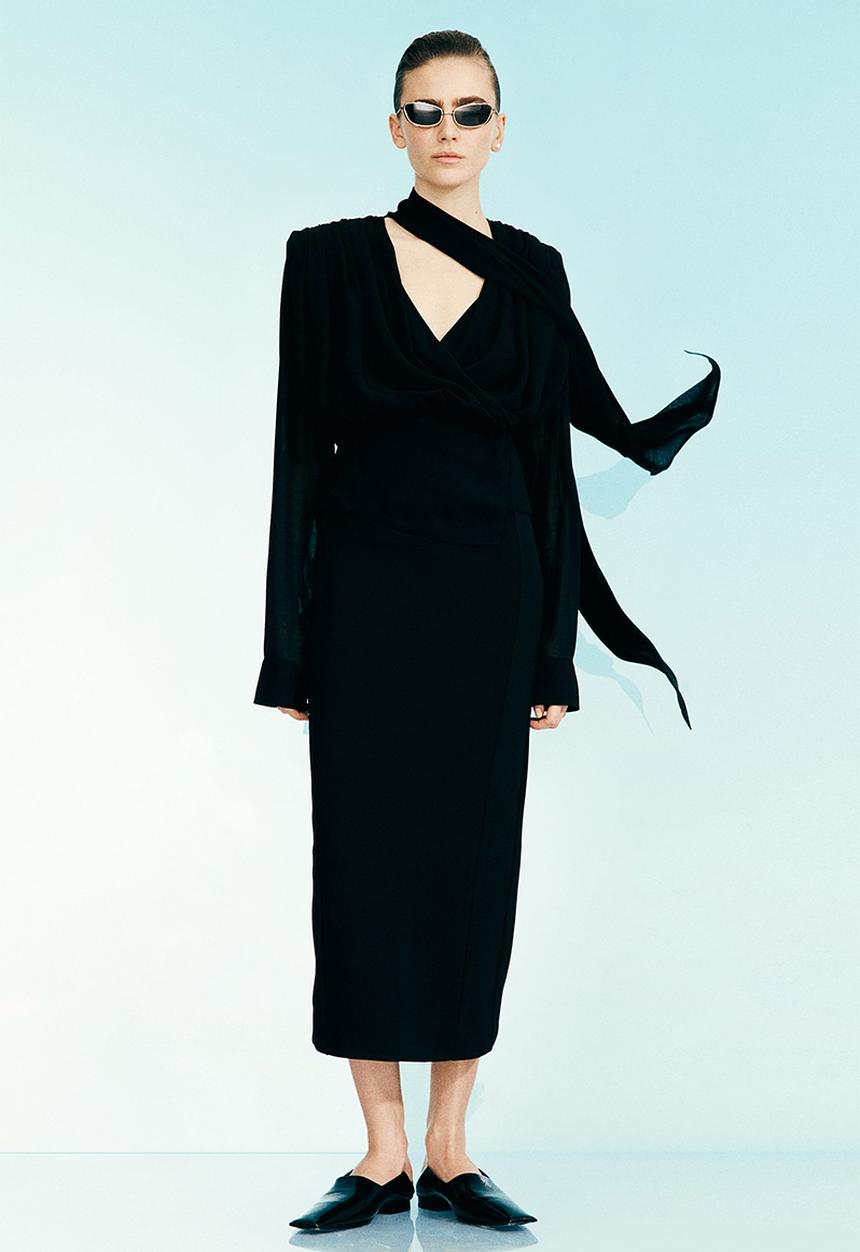 H&M - H&M Studio: Draped chiffon blouse - black