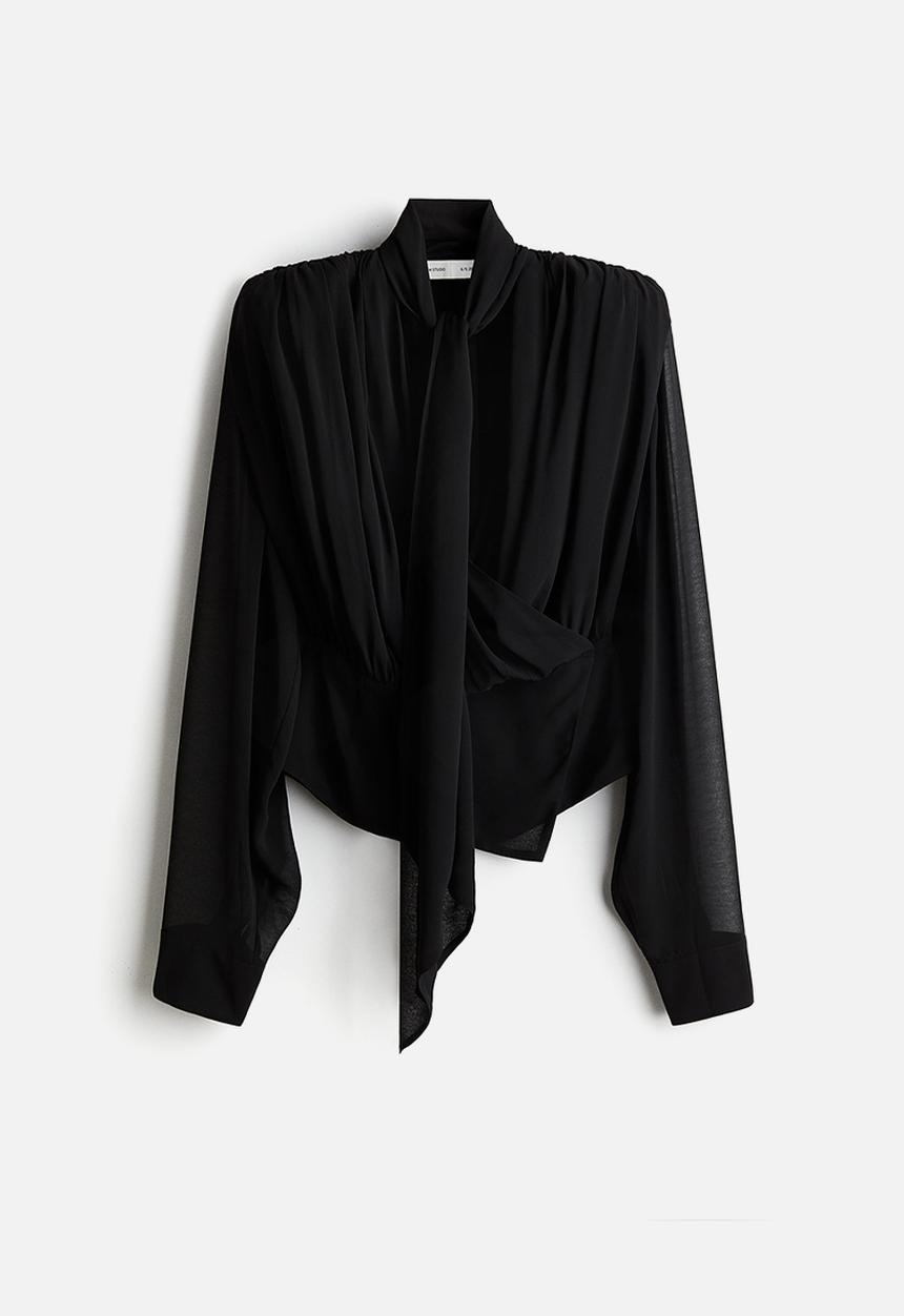 H&M - H&M Studio: Draped chiffon blouse - black