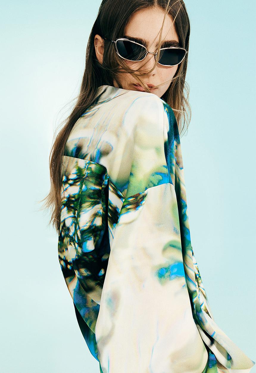 H&M - H&M Studio: Abstract-patterned chiffon shirt - light beige patterned 