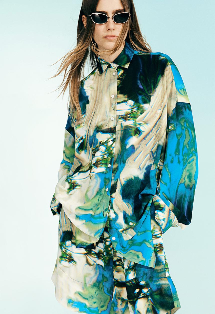 H&M - H&M Studio: Abstract-patterned chiffon shirt - light beige patterned 