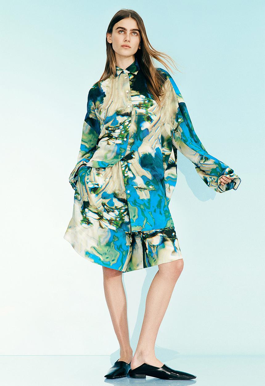 H&M - H&M Studio: Abstract-patterned chiffon shirt - light beige patterned 