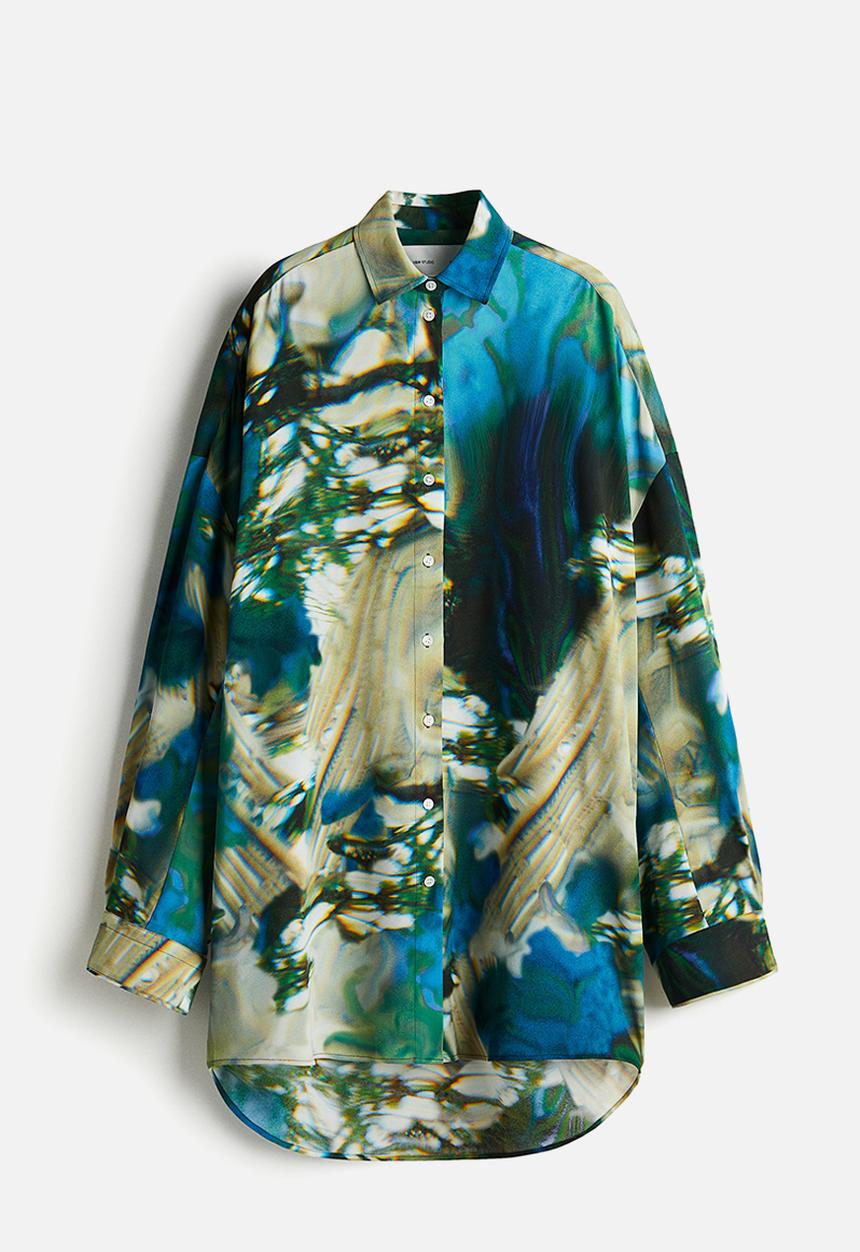 H&M - H&M Studio: Abstract-patterned chiffon shirt - light beige patterned 