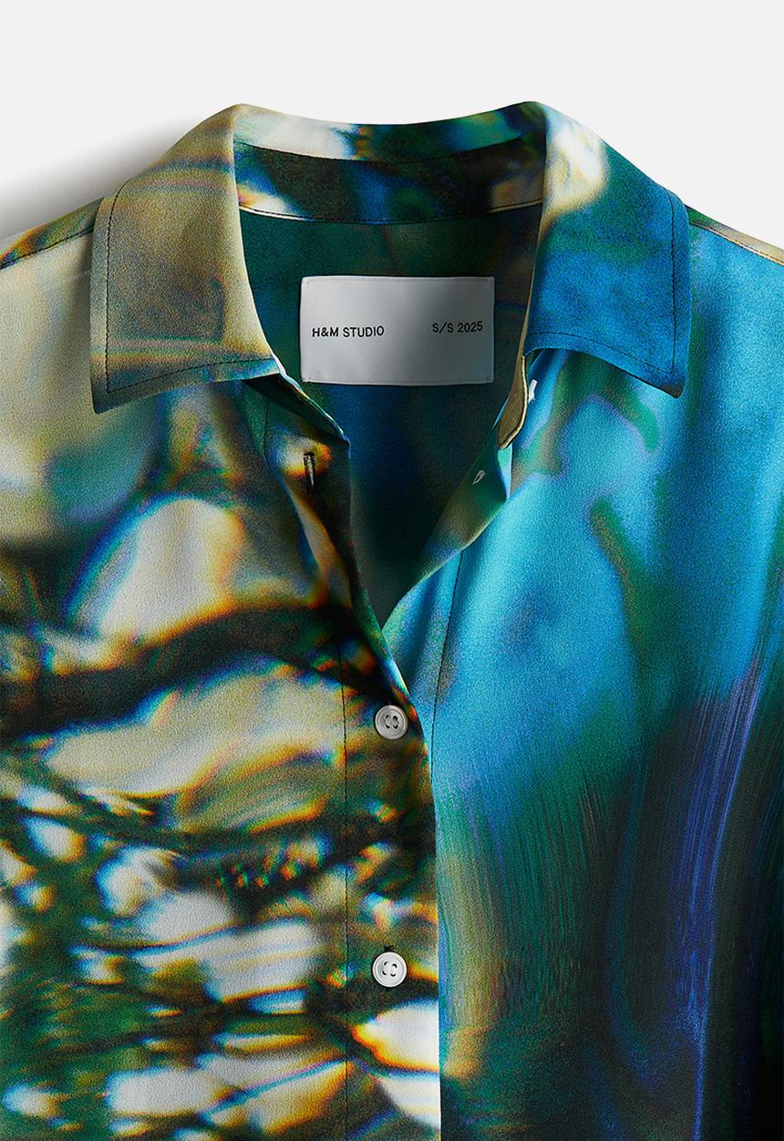 H&M - H&M Studio: Abstract-patterned chiffon shirt - light beige patterned 