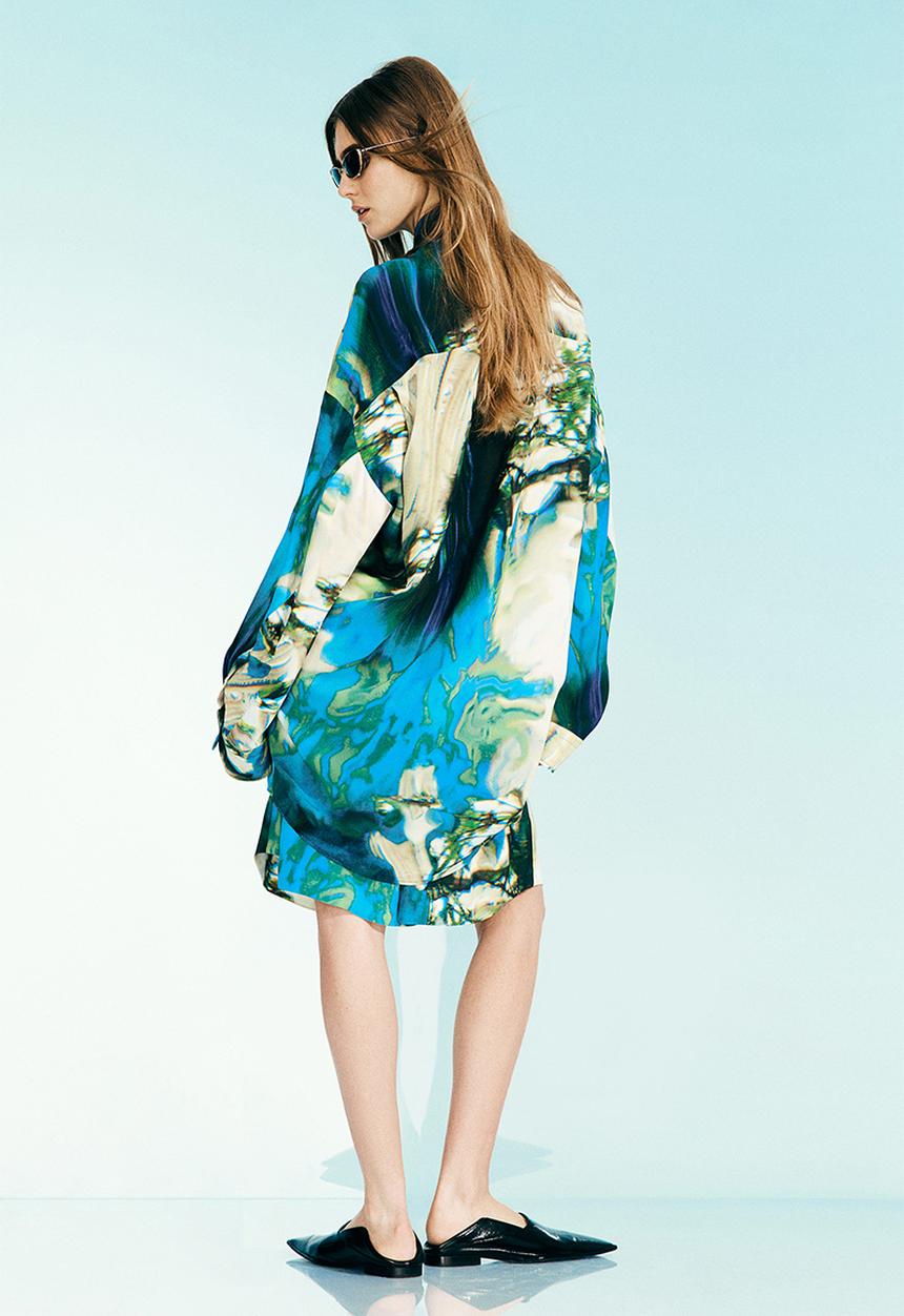 H&M - H&M Studio: Abstract-patterned chiffon shirt - light beige patterned 