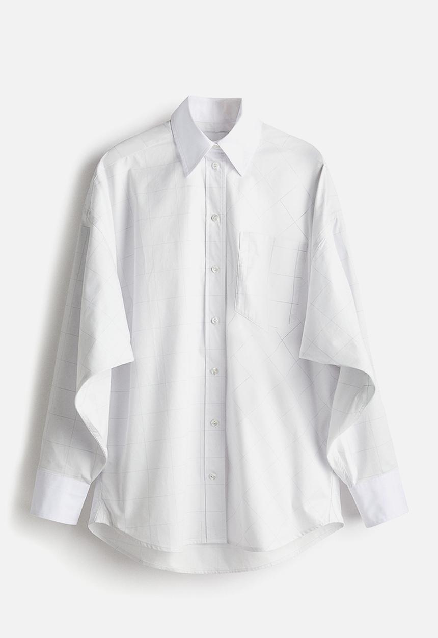 H&M - H&M Studio: Batwing-sleeved cotton shirt - white checked