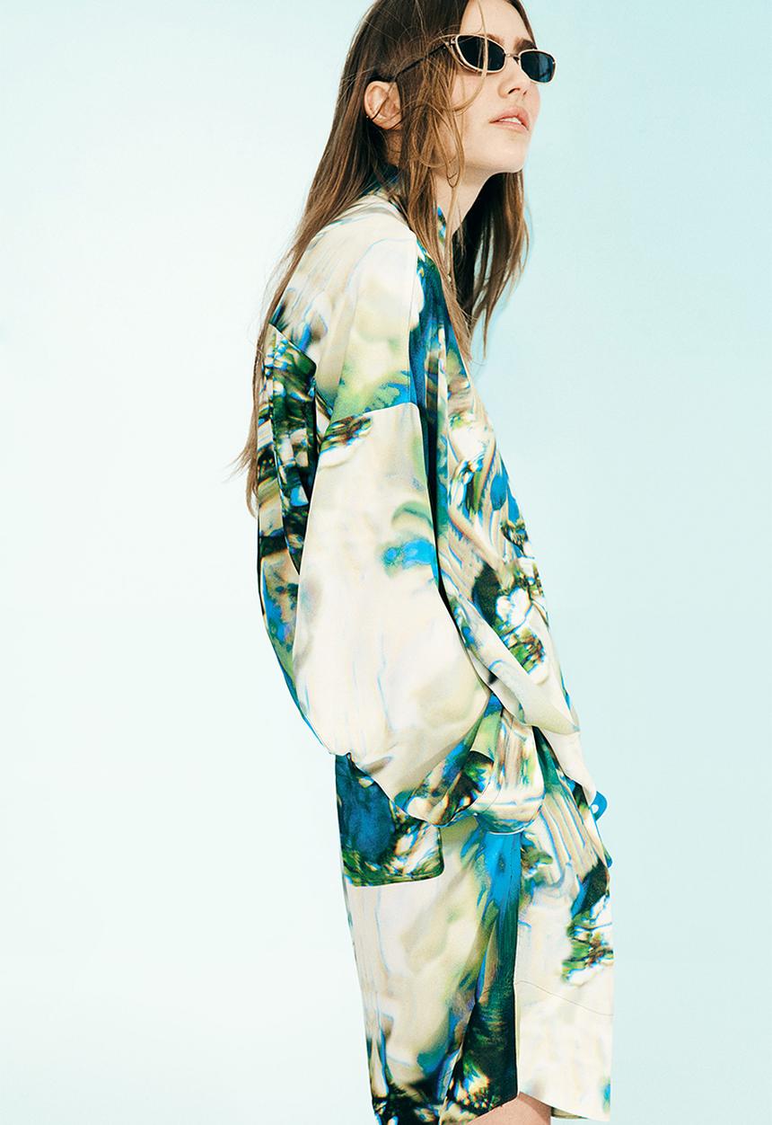 H&M - H&M Studio: Abstract-patterned chiffon shorts - light beige patterned 