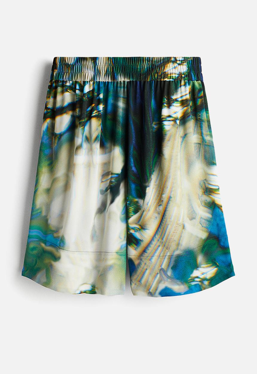 H&M - H&M Studio: Abstract-patterned chiffon shorts - light beige patterned 