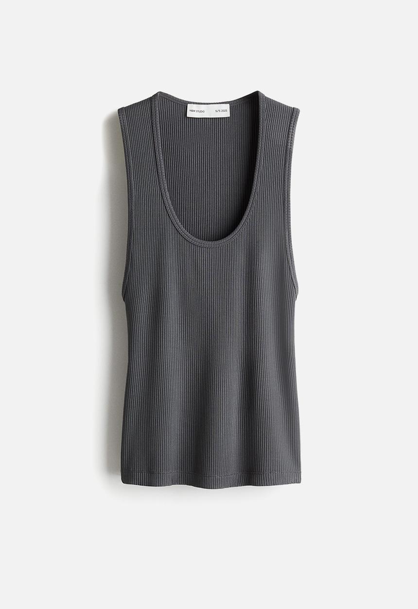 H&M - H&M Studio: Ribbed viscose vest top - dark grey