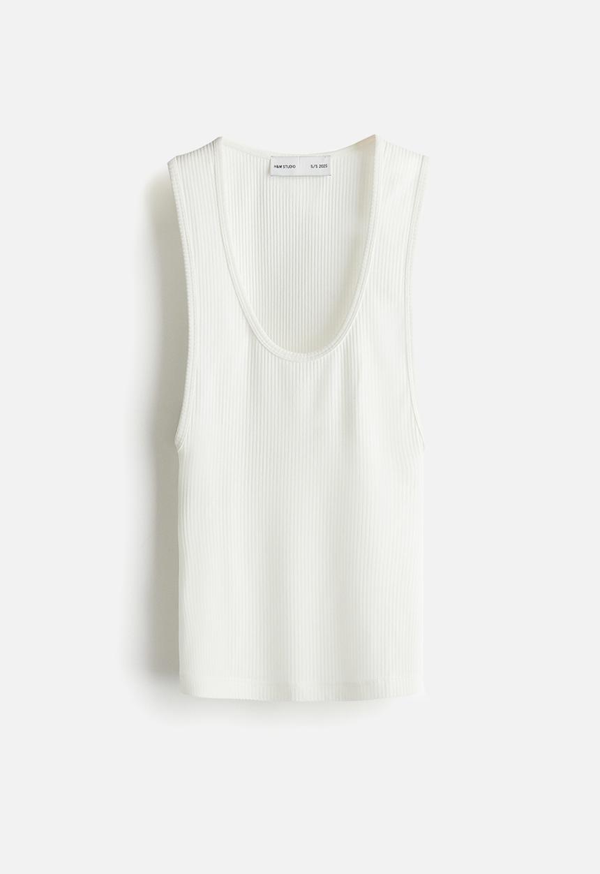 H&M - H&M Studio: Ribbed viscose vest top - cream