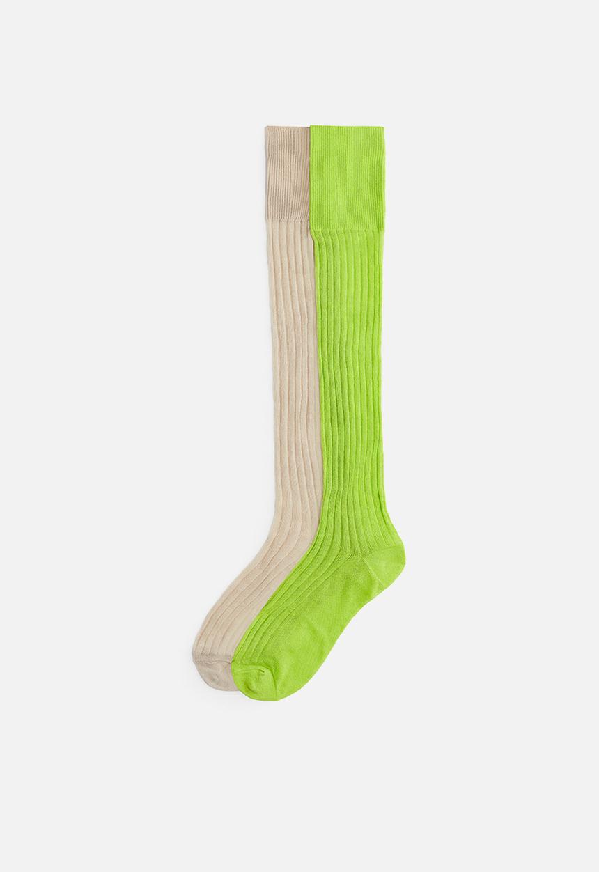 H&M - H&M Studio: 2 pack silk-blend knee socks - lime green & light beige 
