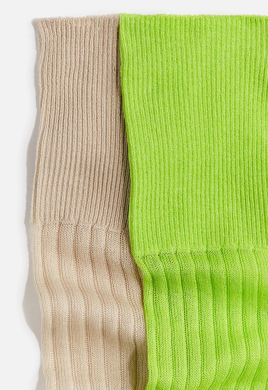 H&M - H&M Studio: 2 pack silk-blend knee socks - lime green & light beige 