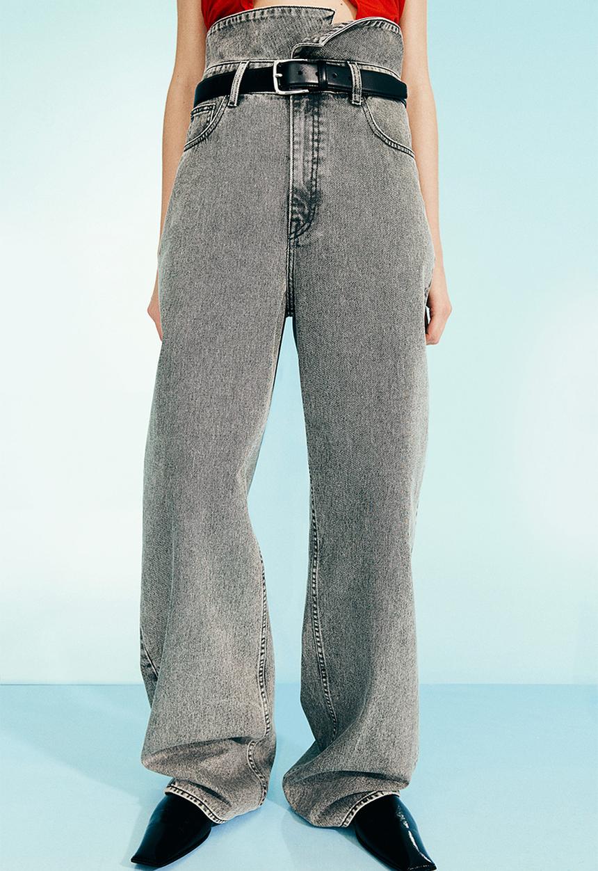 H&M - H&M Studio: Wide paper bag jeans - grey