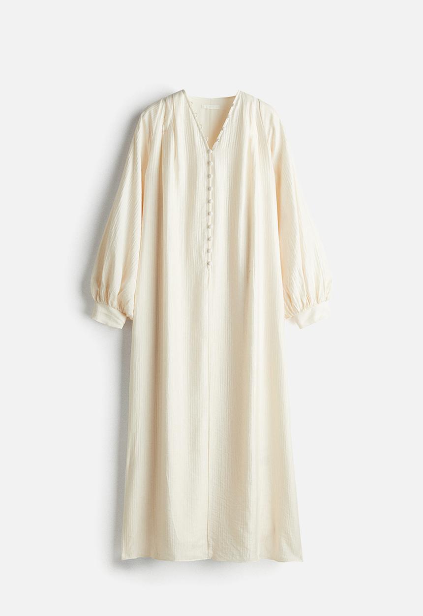 H&M - Balloon-sleeved dress - light beige