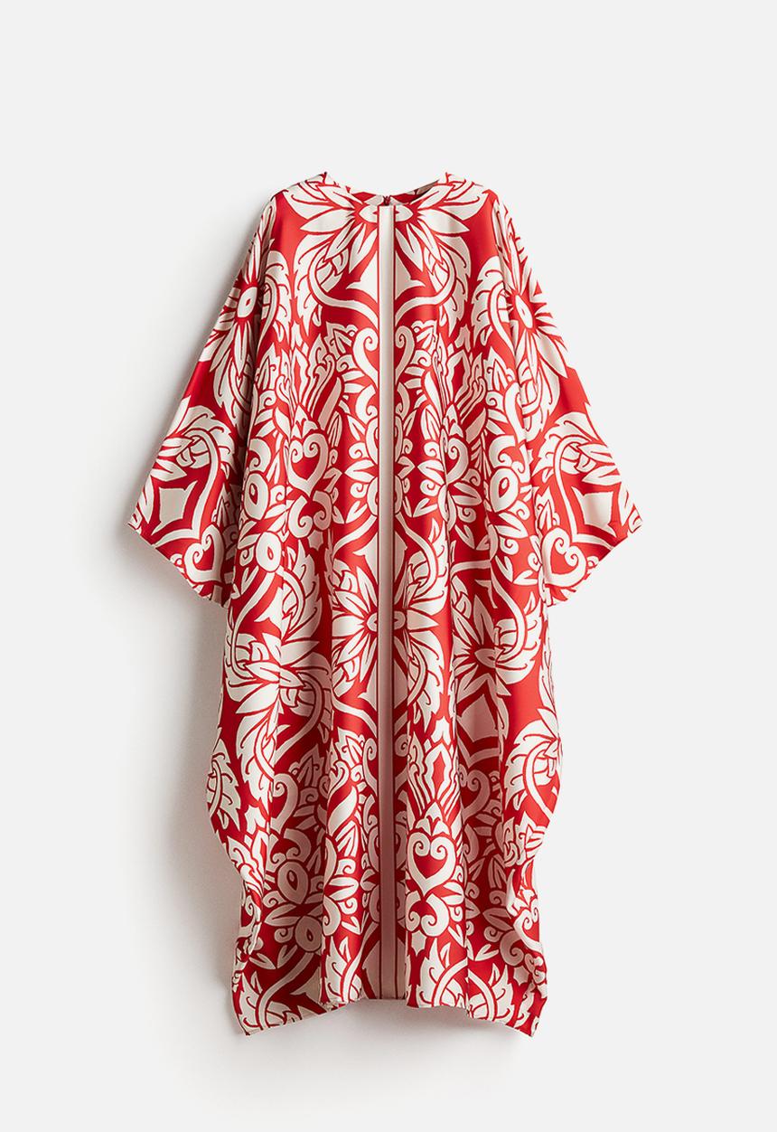 H&M - Satin kaftan dress - bright red patterned 