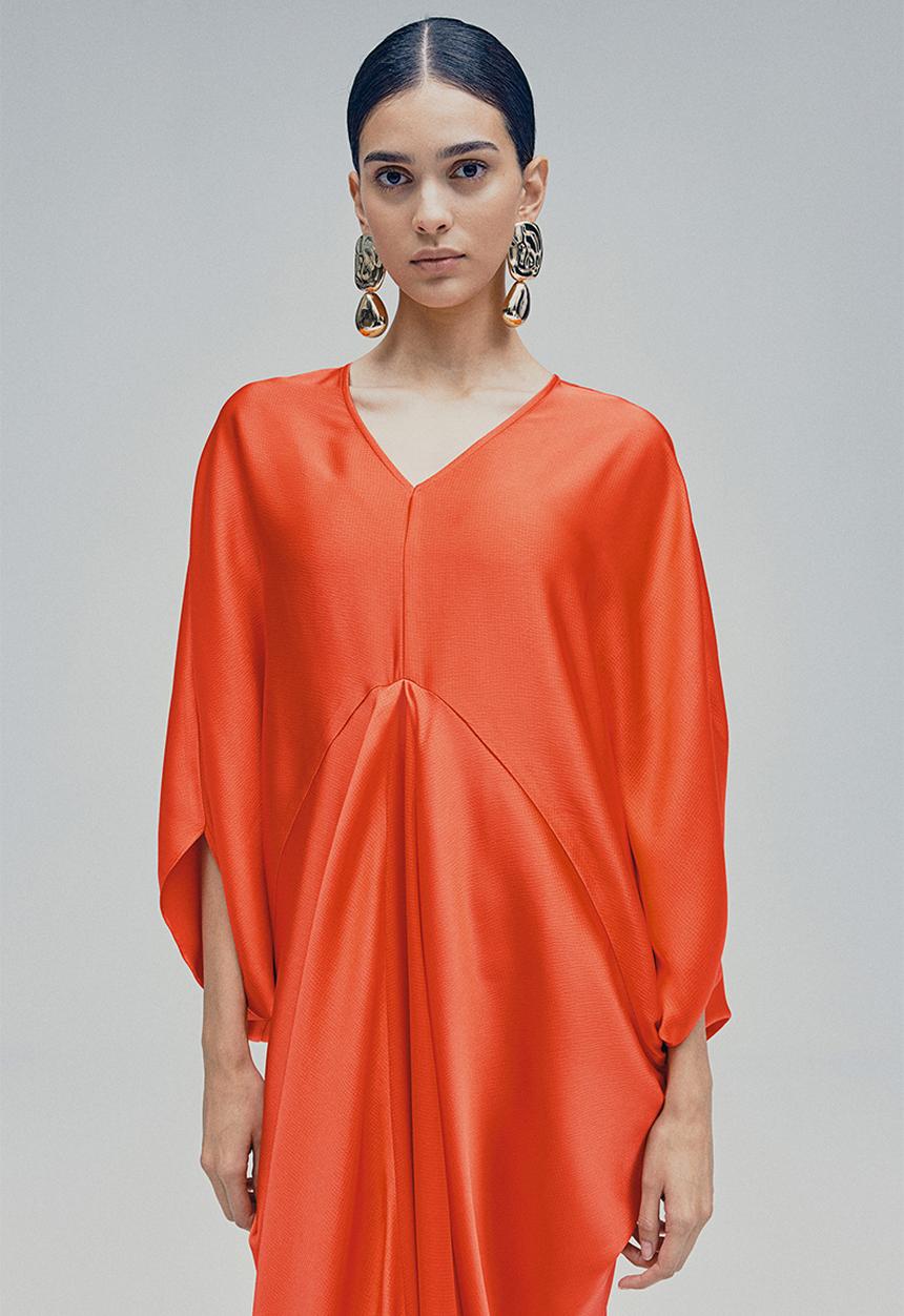 H&M - Satin kaftan dress - coral red 