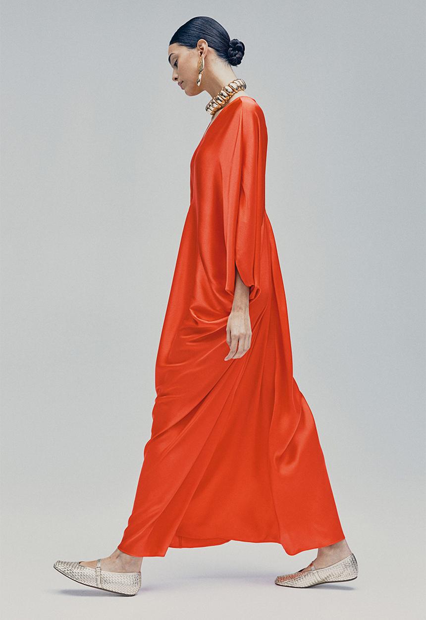 H&M - Satin kaftan dress - coral red 