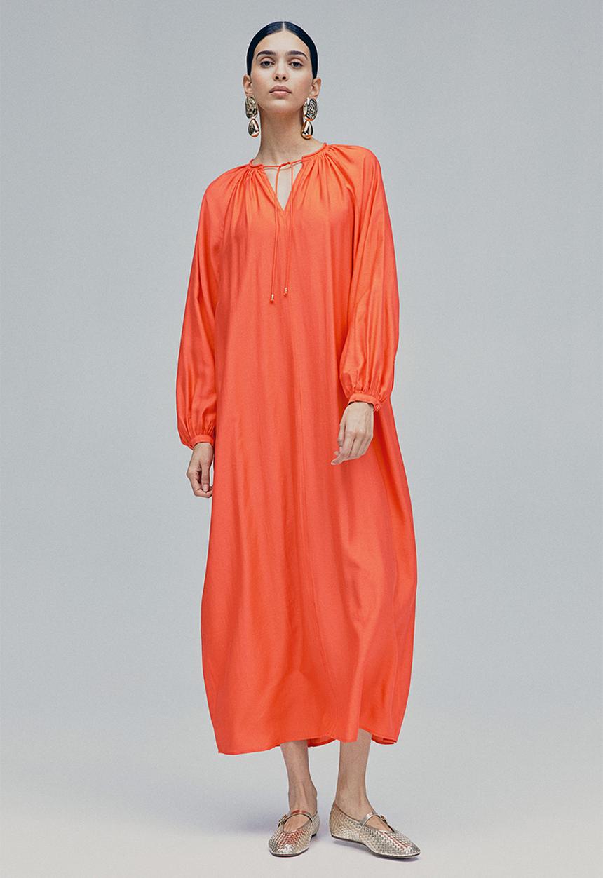 H&M - Balloon-sleeved dress - coral red 