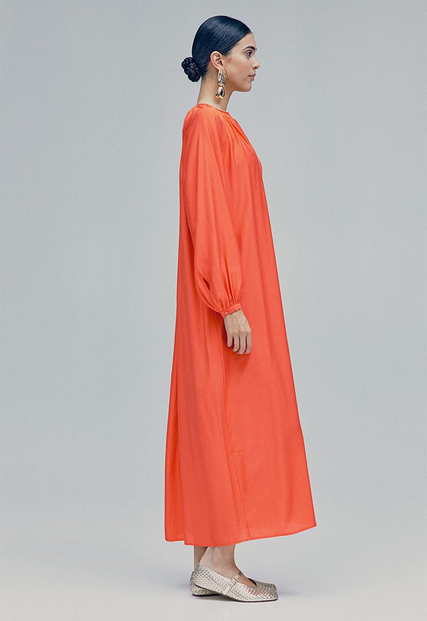 H&M - Balloon-sleeved dress - coral red 