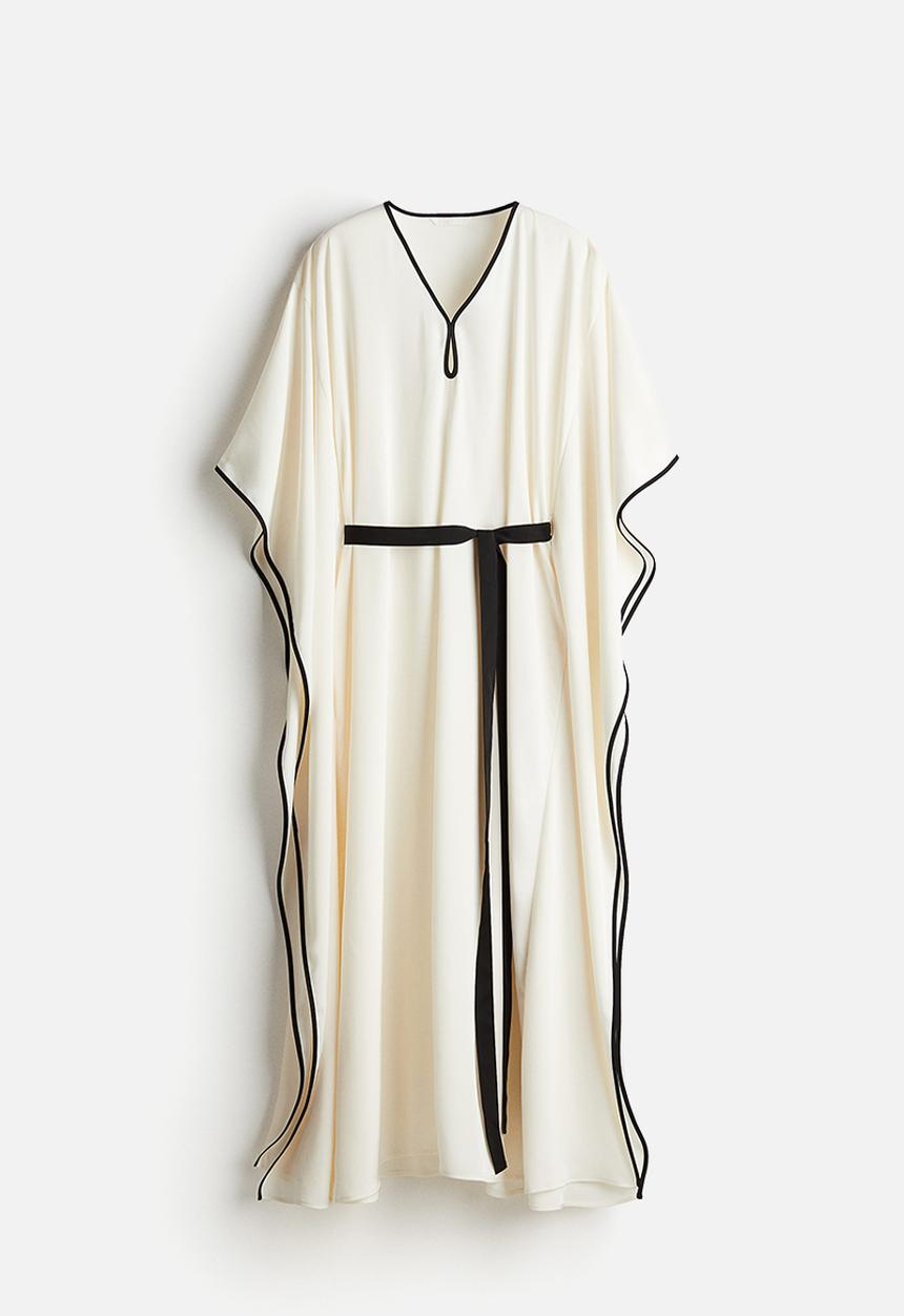 H&M - Tie-belt kaftan dress - cream 