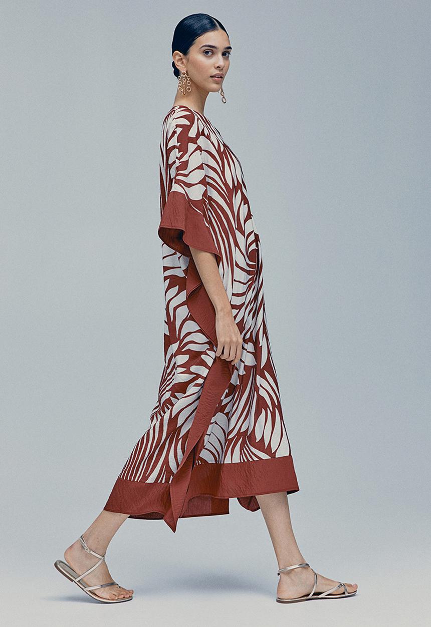 H&M - Satin kaftan dress - rust red patterned