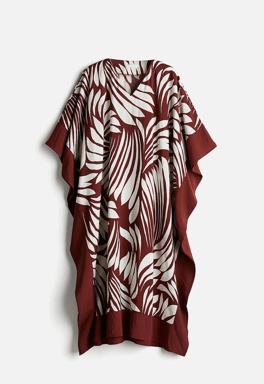 H&M - Satin kaftan dress - rust red patterned