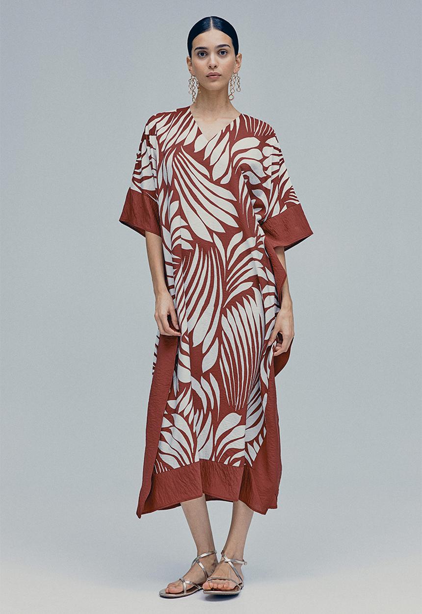 H&M - Satin kaftan dress - rust red patterned