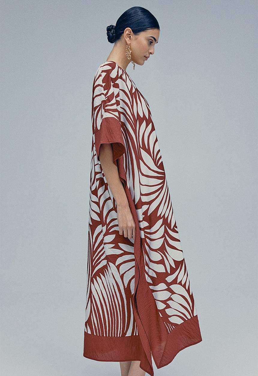 H&M - Satin kaftan dress - rust red patterned