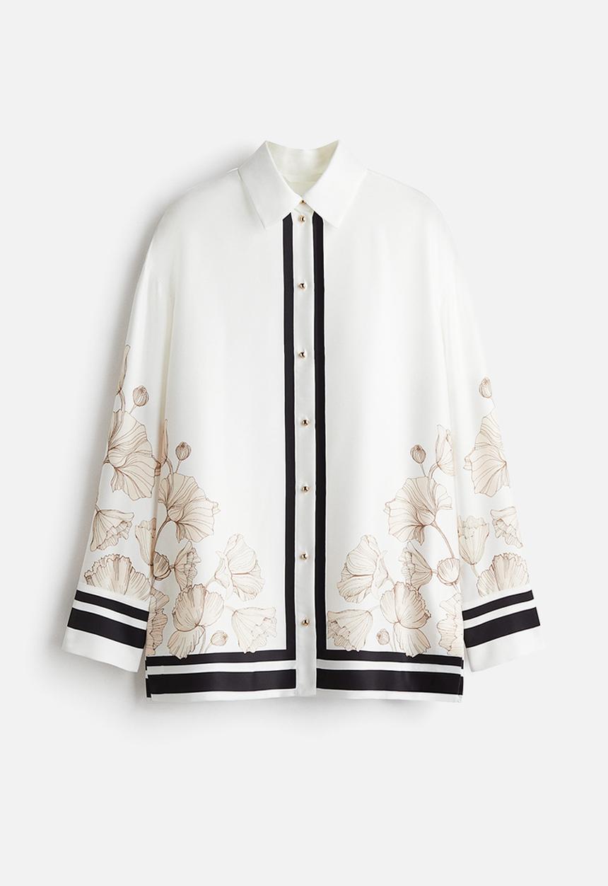 H&M - Printed twill shirt - white flowers