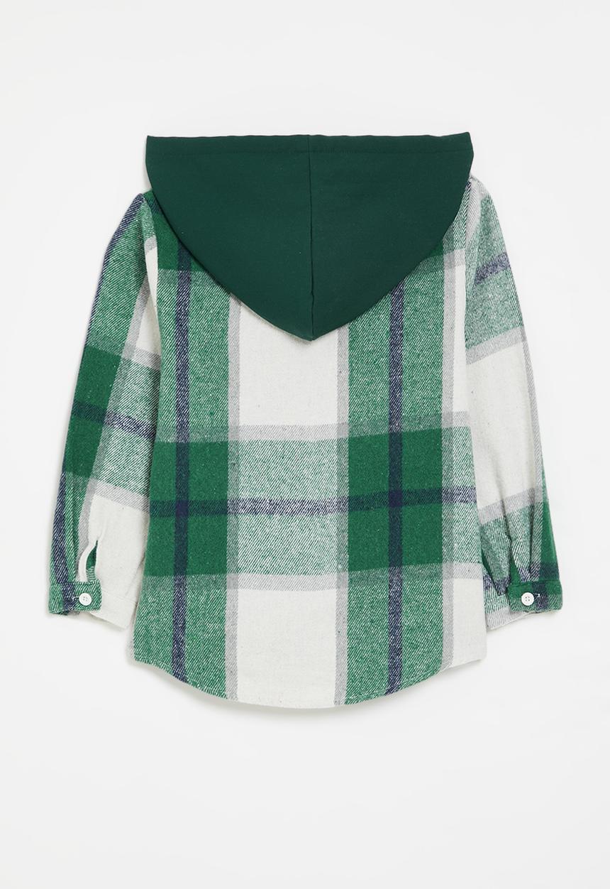 Pop Candy - Hooded tartan overshirt - green & white