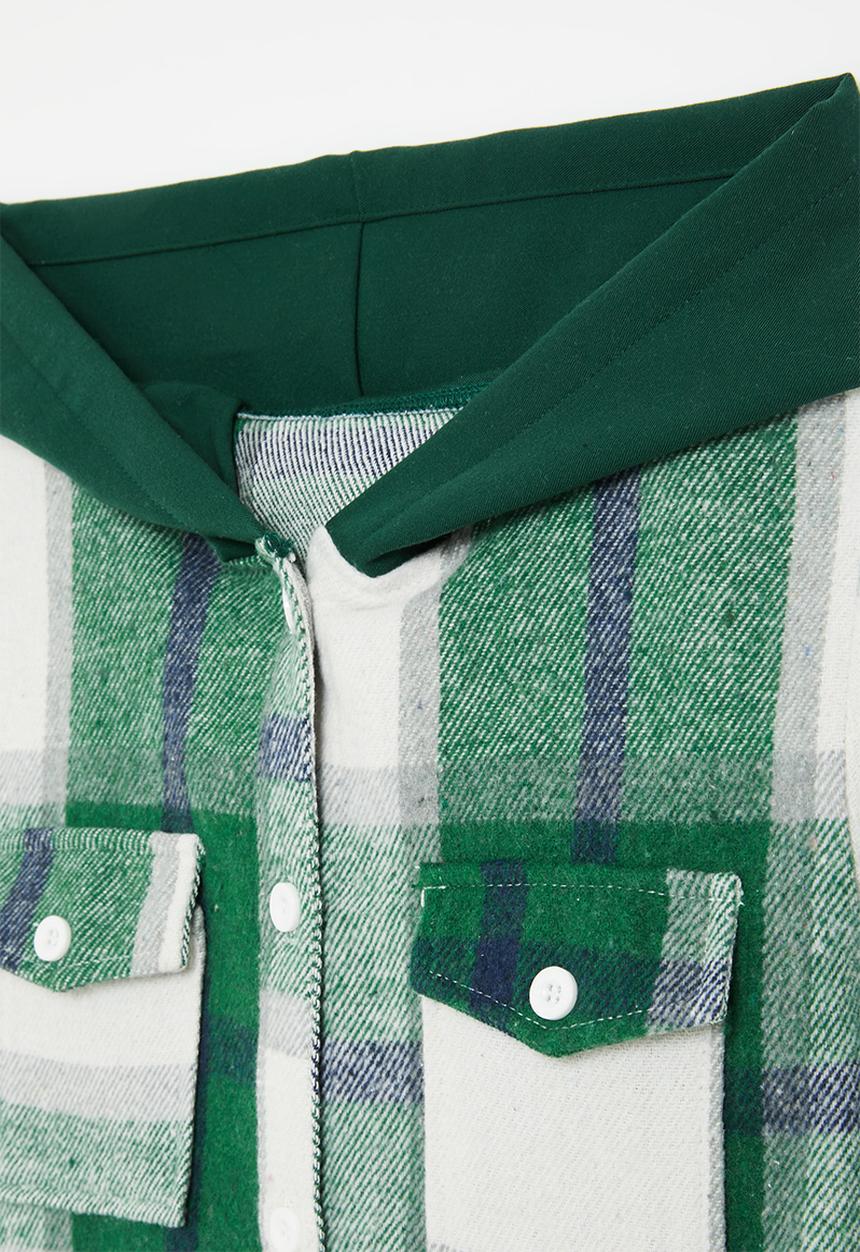 Pop Candy - Hooded tartan overshirt - green & white