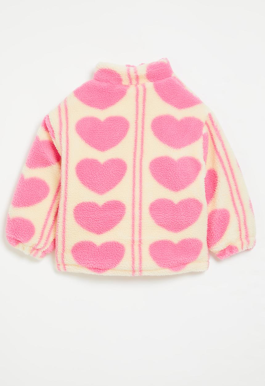 Pop Candy - Heart print fleece jacket - pink & ecru