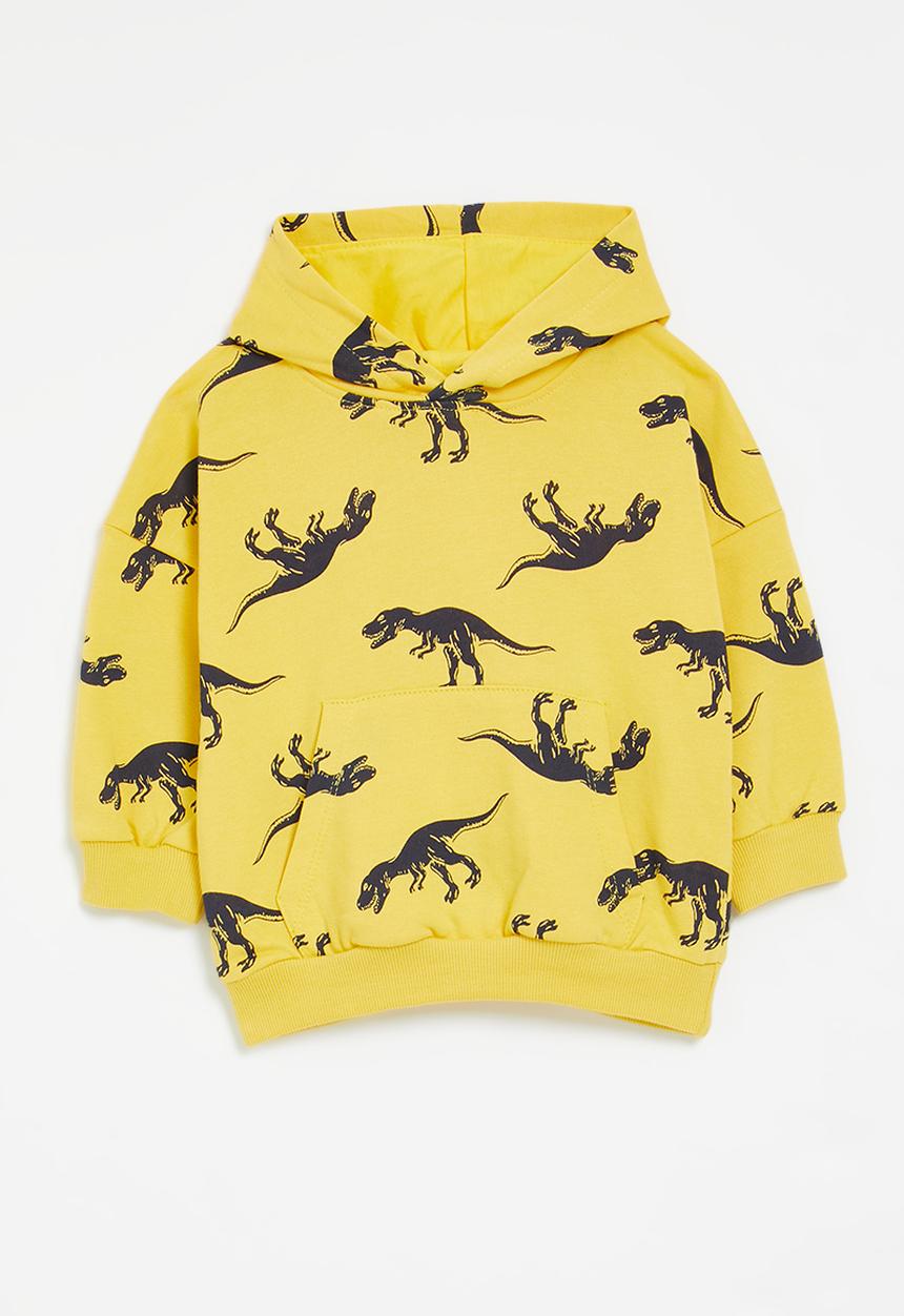 Pop Candy - Dino print hoodie - yellow & navy
