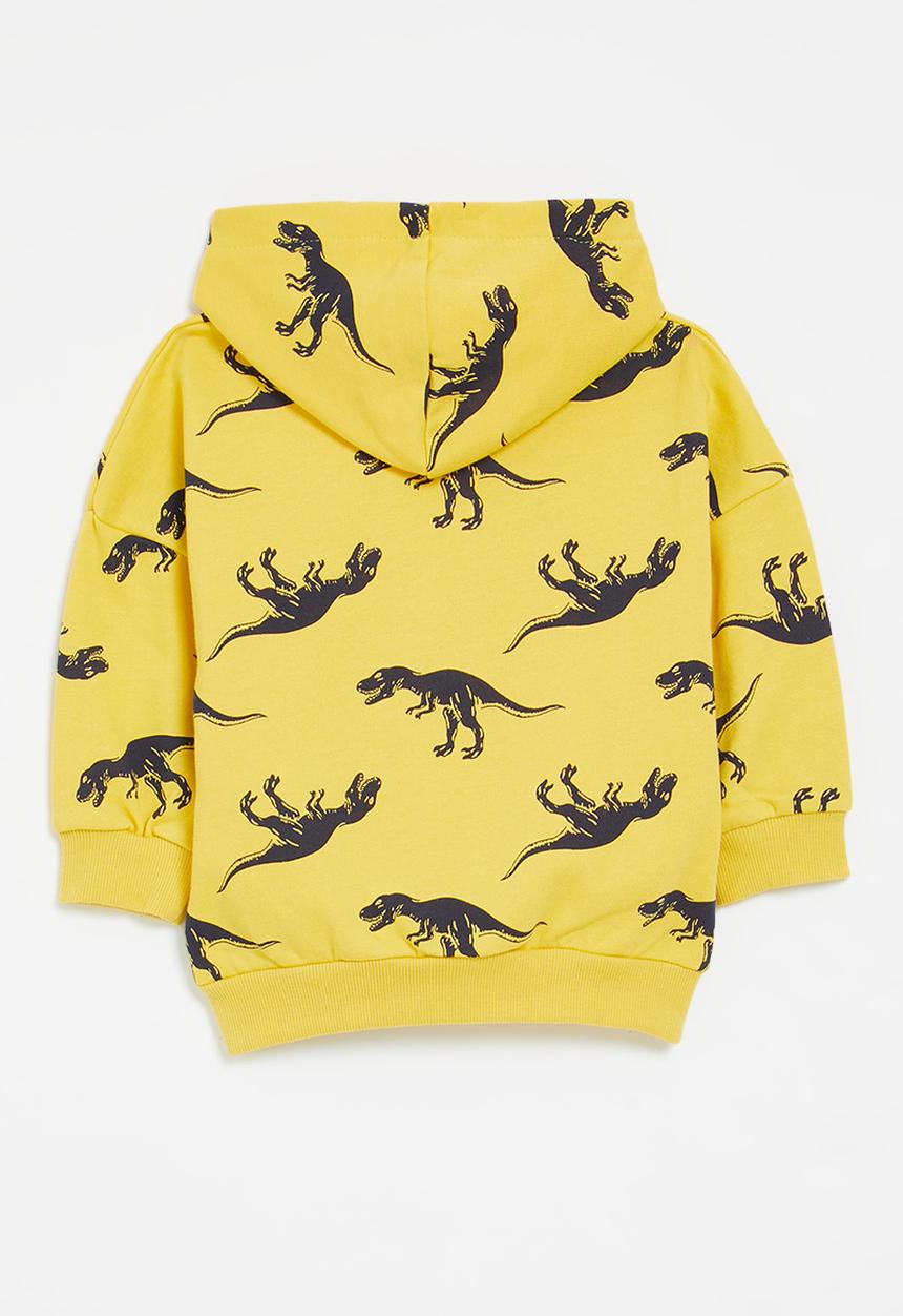 Pop Candy - Dino print hoodie - yellow & navy