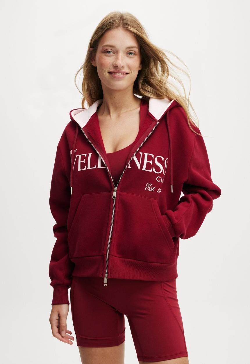 Cotton On - Lifestyle Fleece Graphic Zip Through - Deep Red/Bhwc Cherry Dream
