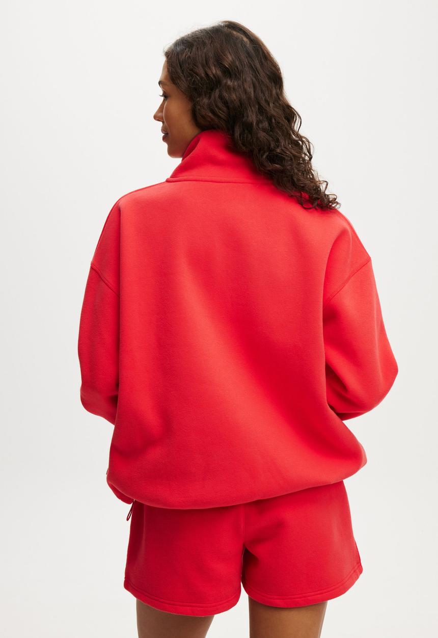 Cotton On - Plush Essential Half Zip Jumper - Raspberry/Light Raspberry