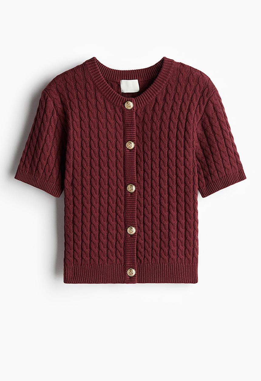 H&M - Cable-knit cardigan - dark red 