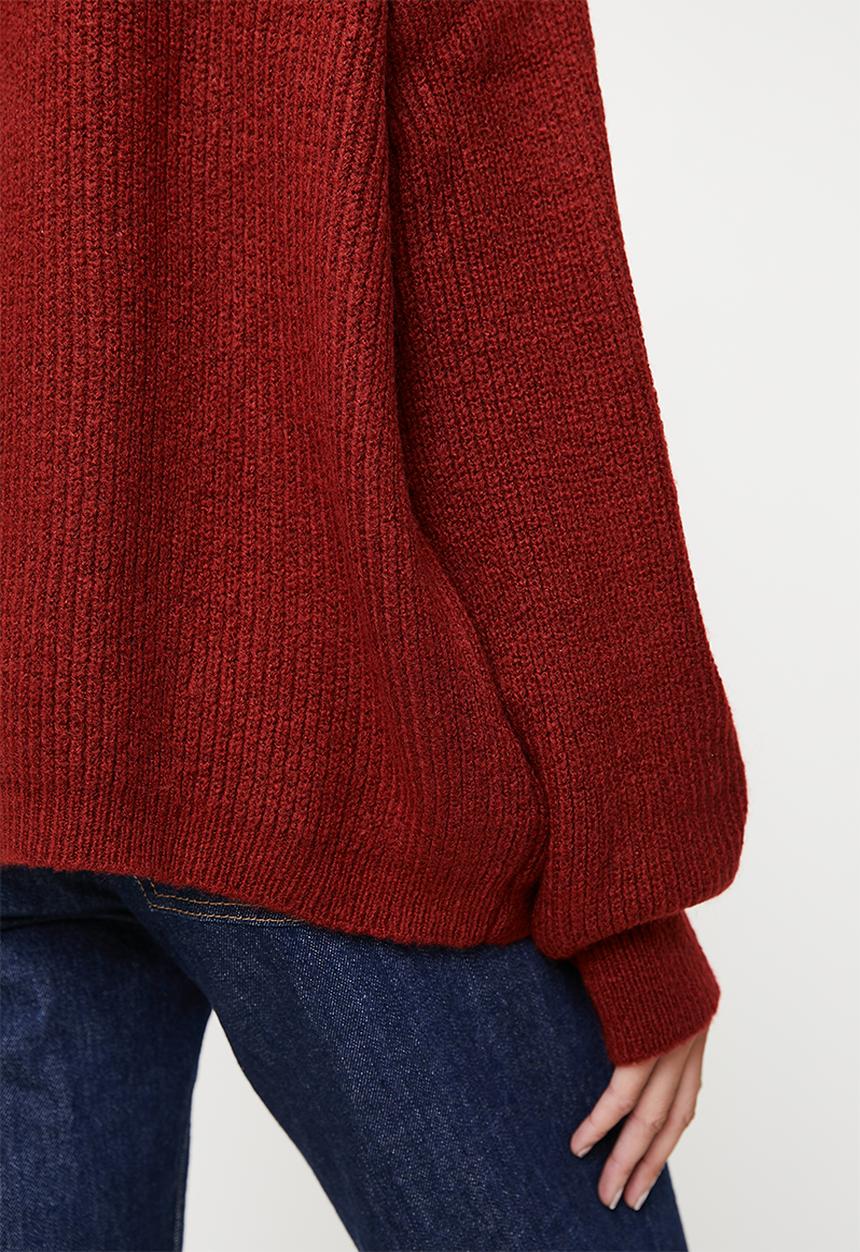 Trendyol - Soft textured zipper knitwear sweater - red