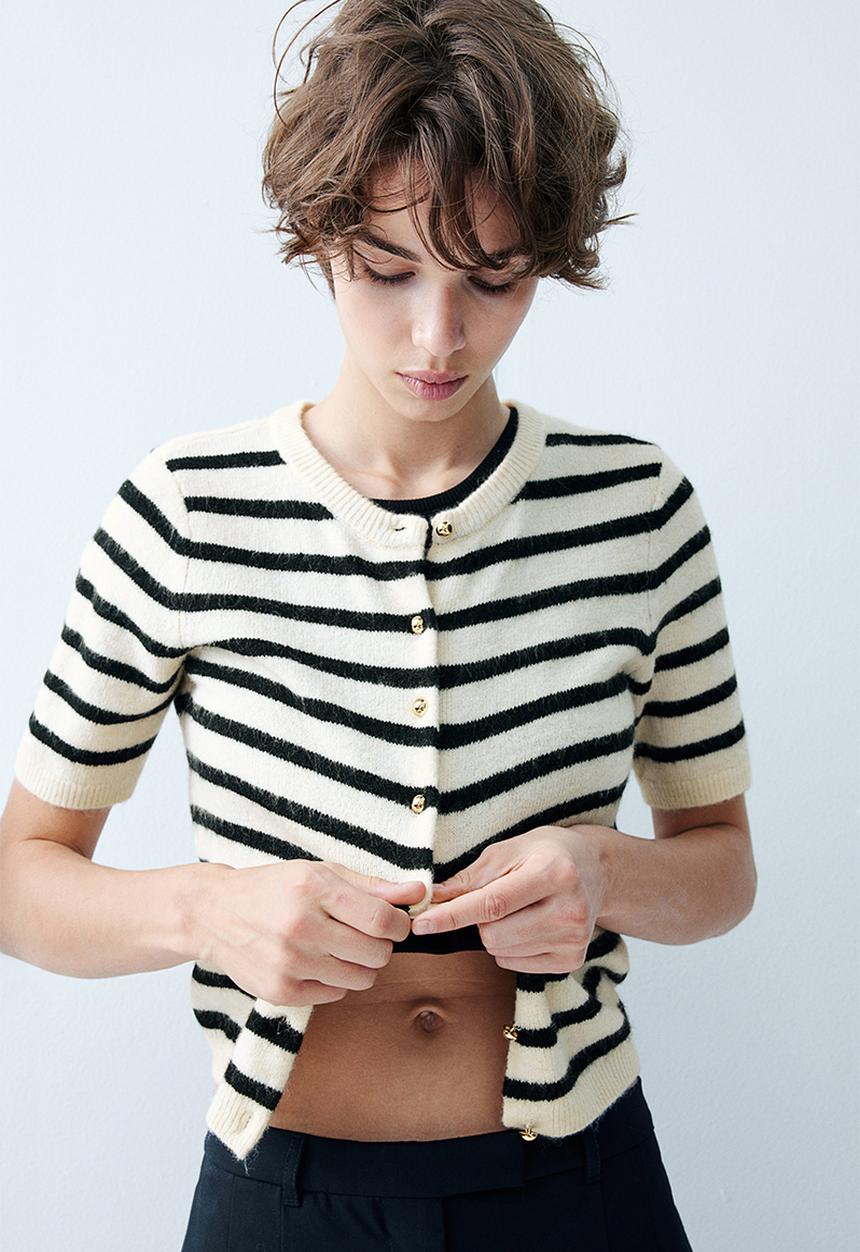 H&M - Knitted cardigan - cream/striped