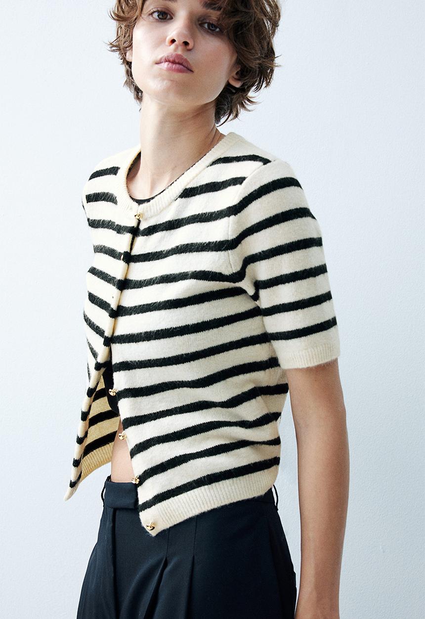 H&M - Knitted cardigan - cream/striped