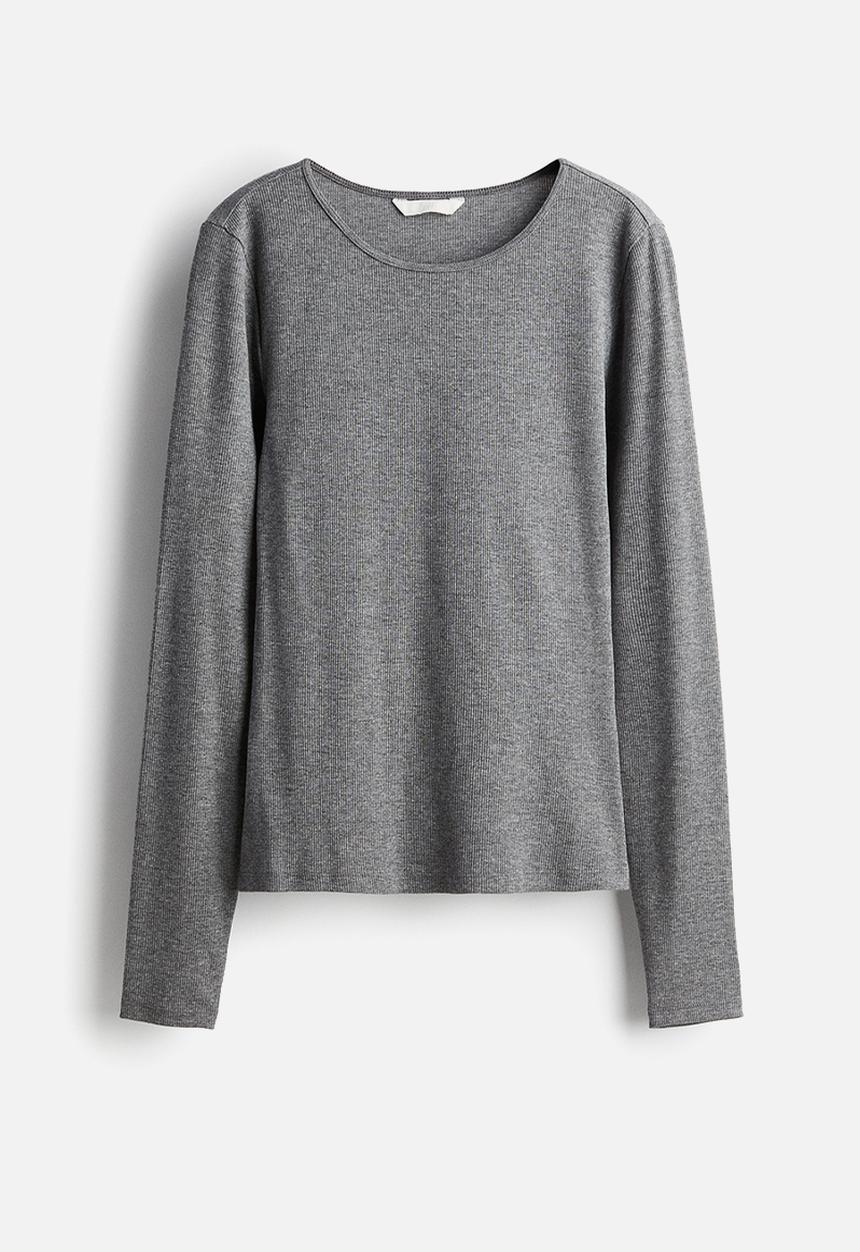H&M - Ribbed jersey top - grey marl