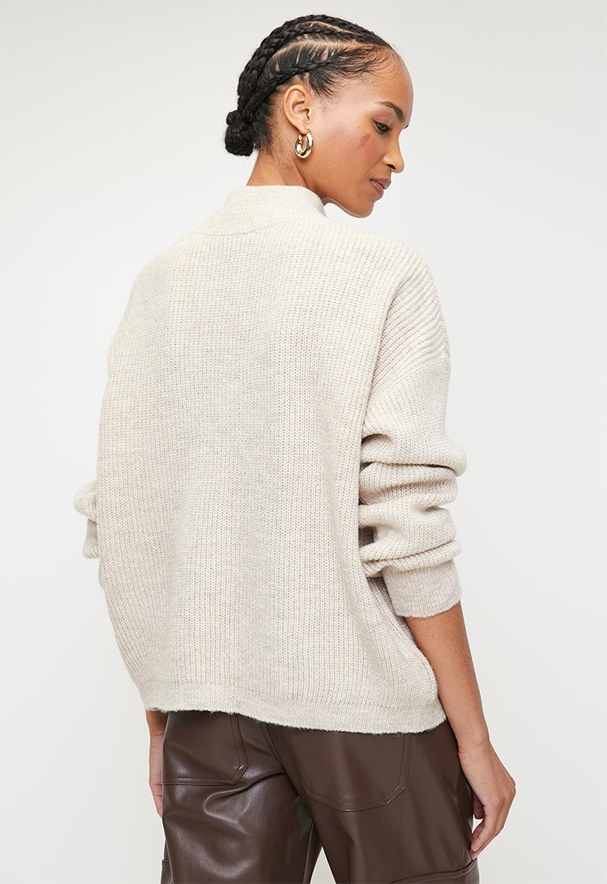 Trendyol - Soft textured zipper knitwear sweater - taupe