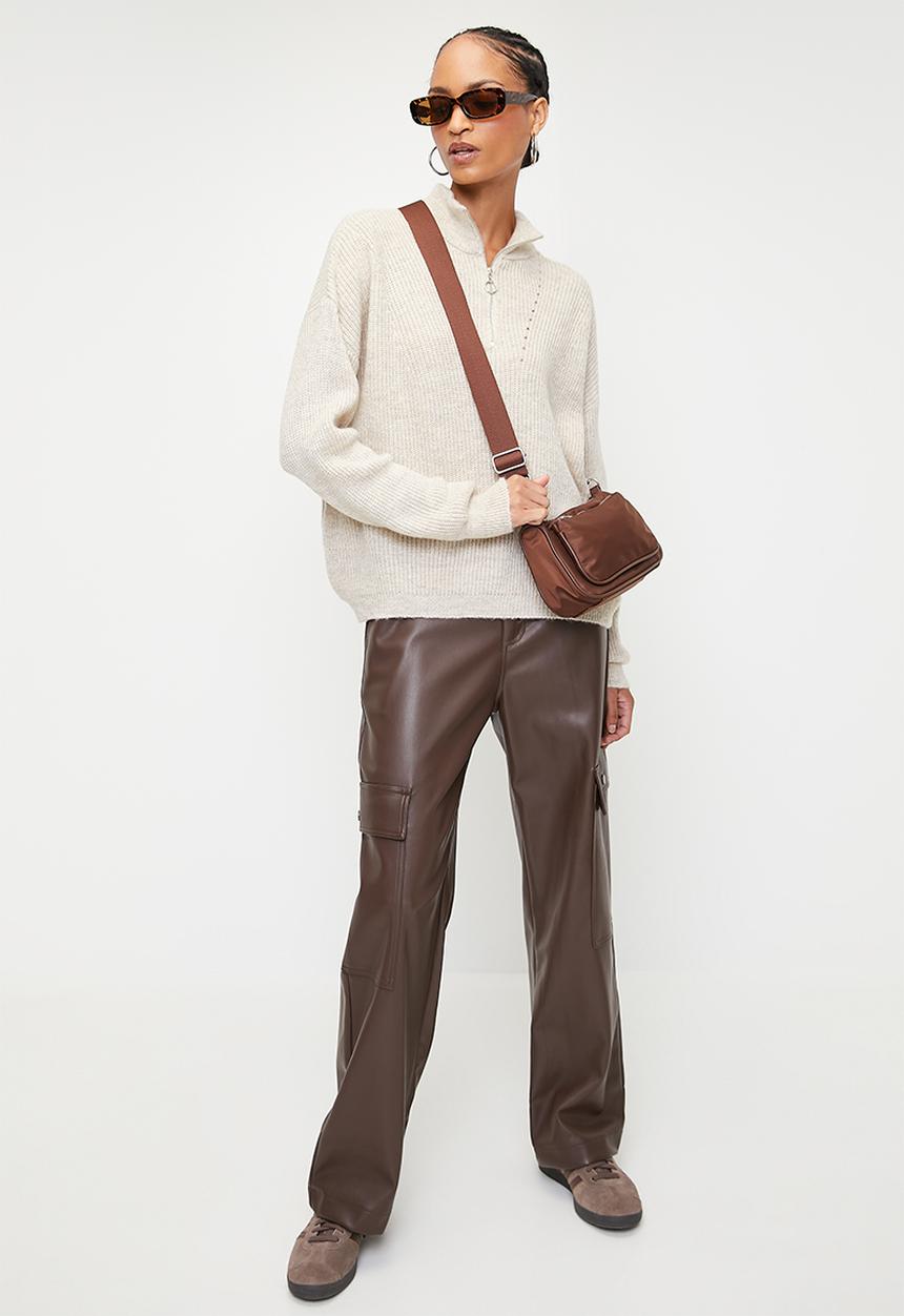 Trendyol - Soft textured zipper knitwear sweater - taupe