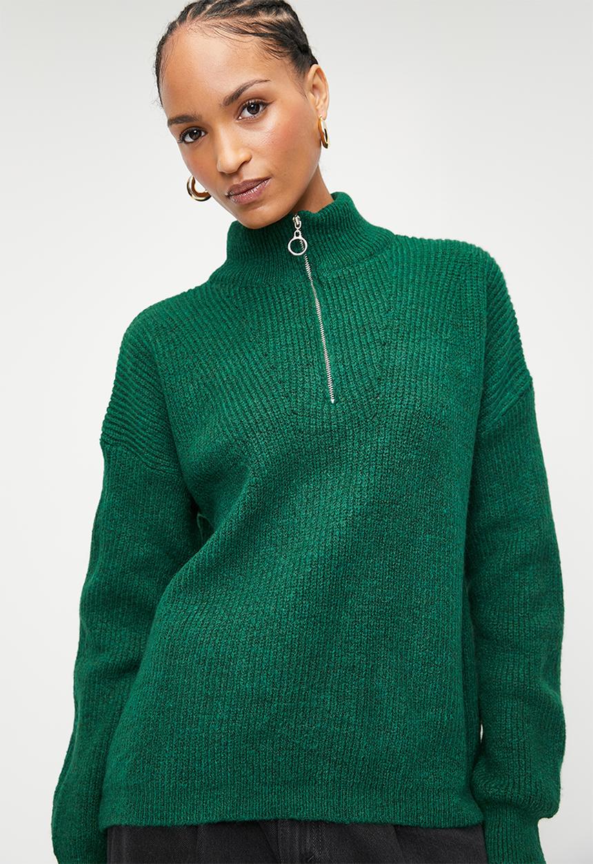 Trendyol - Soft textured zipper knitwear sweater - green