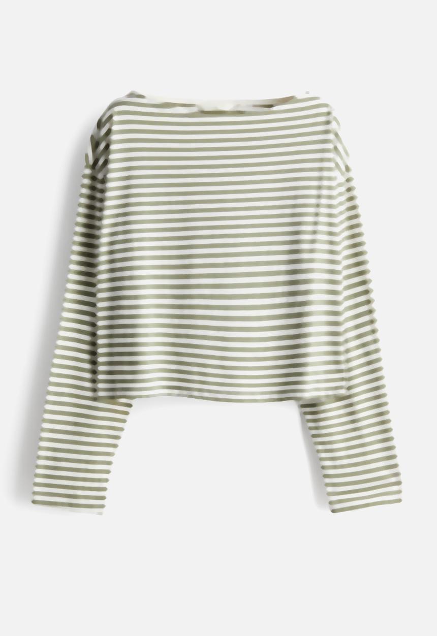 H&M - Oversized boat-neck top - light khaki green/striped