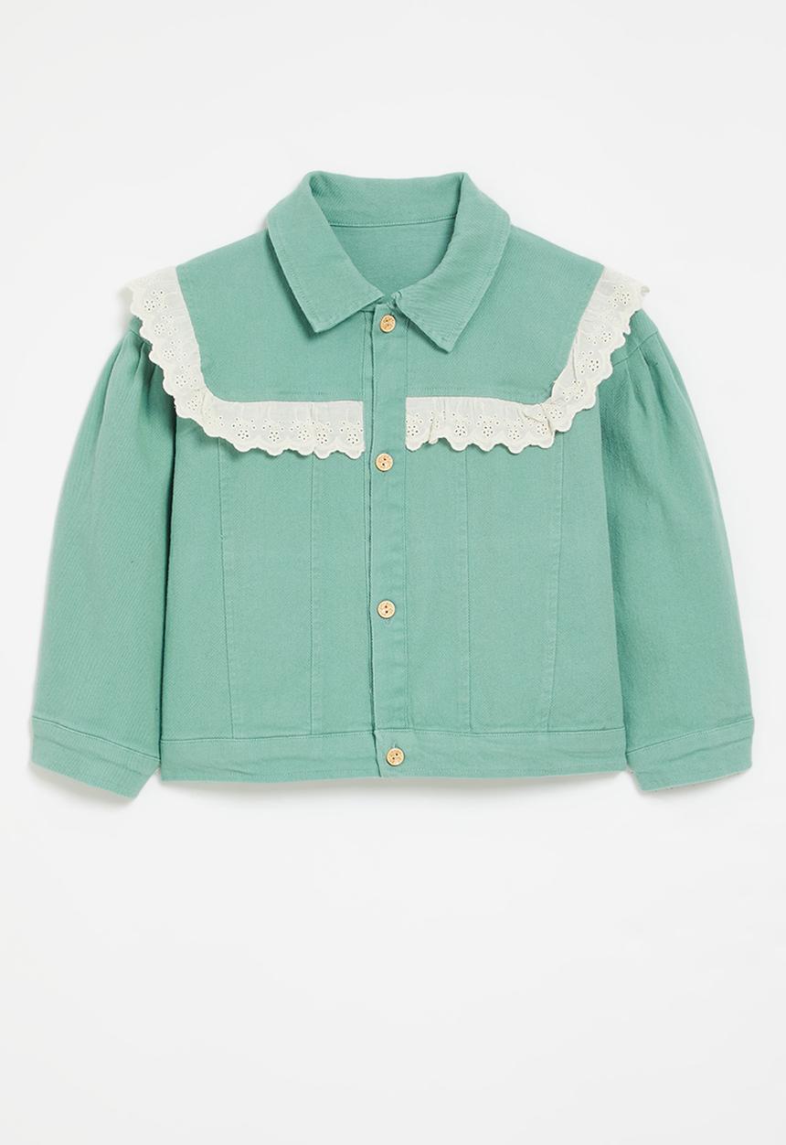 Pop Candy - Lace trim trucker jacket-green & white